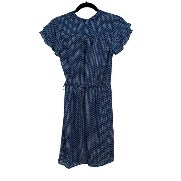 H&M Womens Dress Fit & Flare V Neck Ruffled Sleeves Tie Elastic‎ Waist Blue Sz 4 - Picture 4 of 5